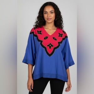 Vintage Regal 80s 90s Color Block Blouse Bright Blue & Fuchsia Made in USA M/L